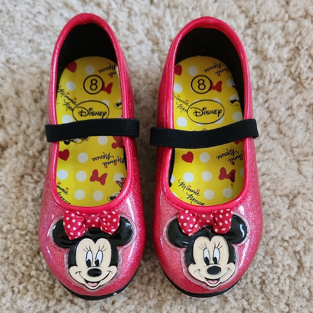 Disney Minnie Mouse Glittery Red Kids Dress Shoes Size 8